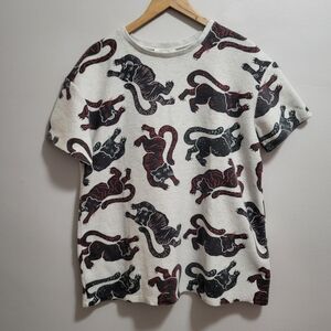 Zara Trafaluc Tiger Leopard Cat Oversized Short Sleeve Sweatshirt Size Medium